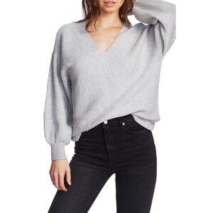 1. State Lurex V-Neck Bubble Sleeve Sweater